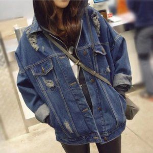 Distressed Denim Dark Blue Jacket